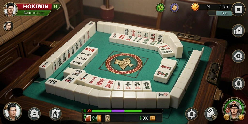 Tampilan gameplay yang menarik dari HOKIWIN dengan suasana Mahjong yang klasik.
