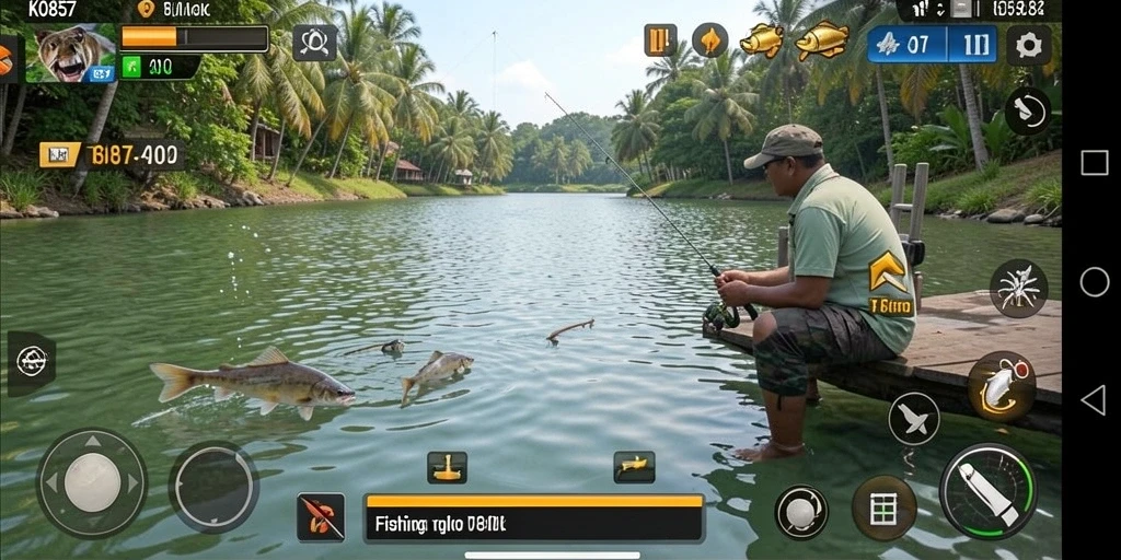 Tampilan gameplay KO857 yang penuh aksi saat memancing.