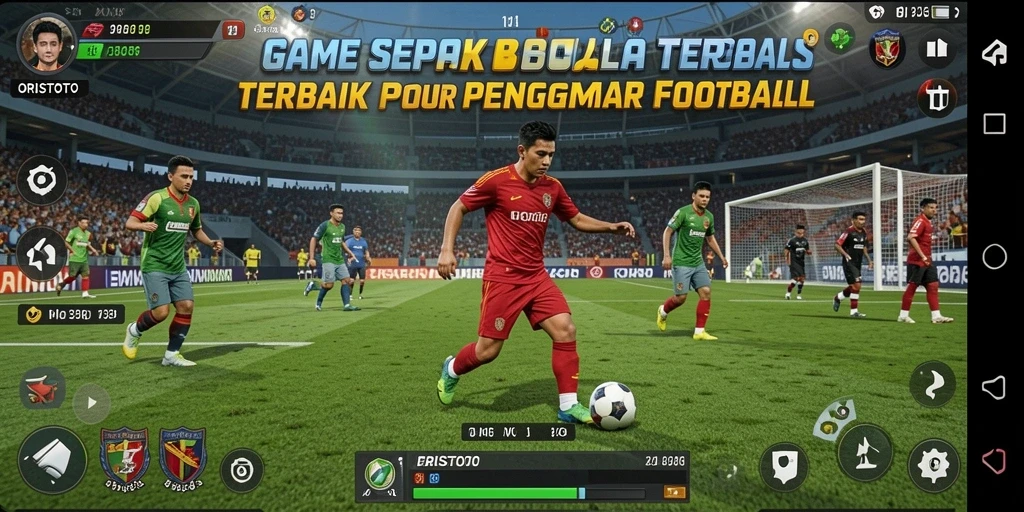 Tangkapan layar gameplay <strong>ORISTOTO</strong> menampilkan aksi seru di lapangan sepak bola.