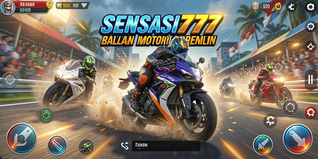 Tampak gameplay balapan motor SENSASI777 yang mendebarkan.