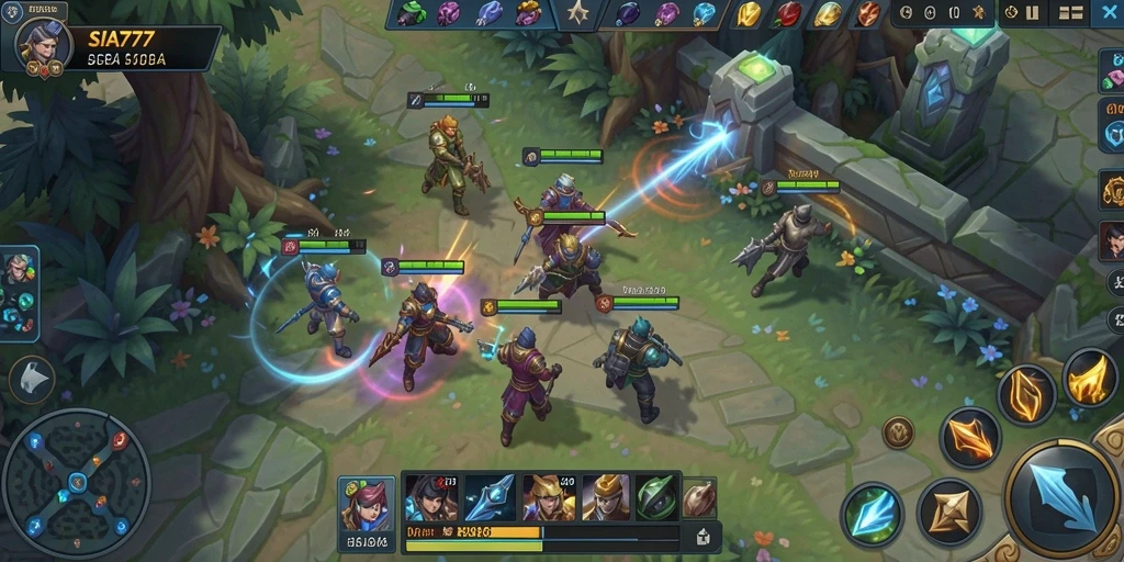 Tampilan gameplay menegangkan di SIA777 dengan aksi MOBA yang seru.